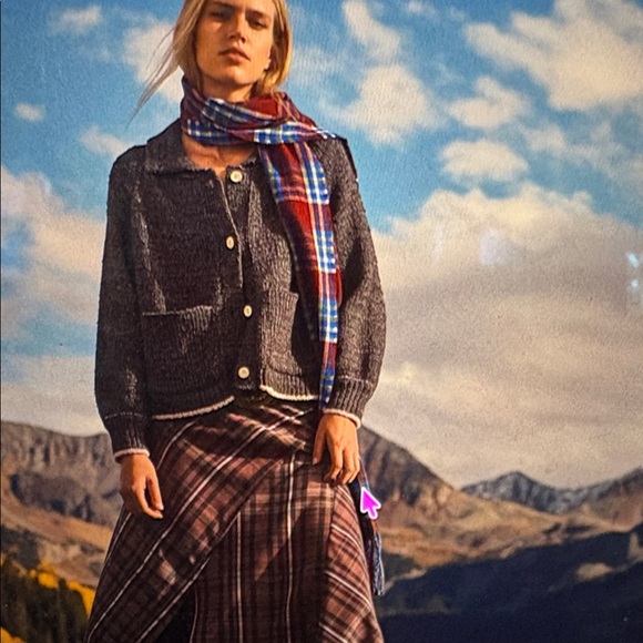 Pilcro Charcoal Gray Cardigan with Dog Intarsia and Pink Trim - Picture 3 of 13